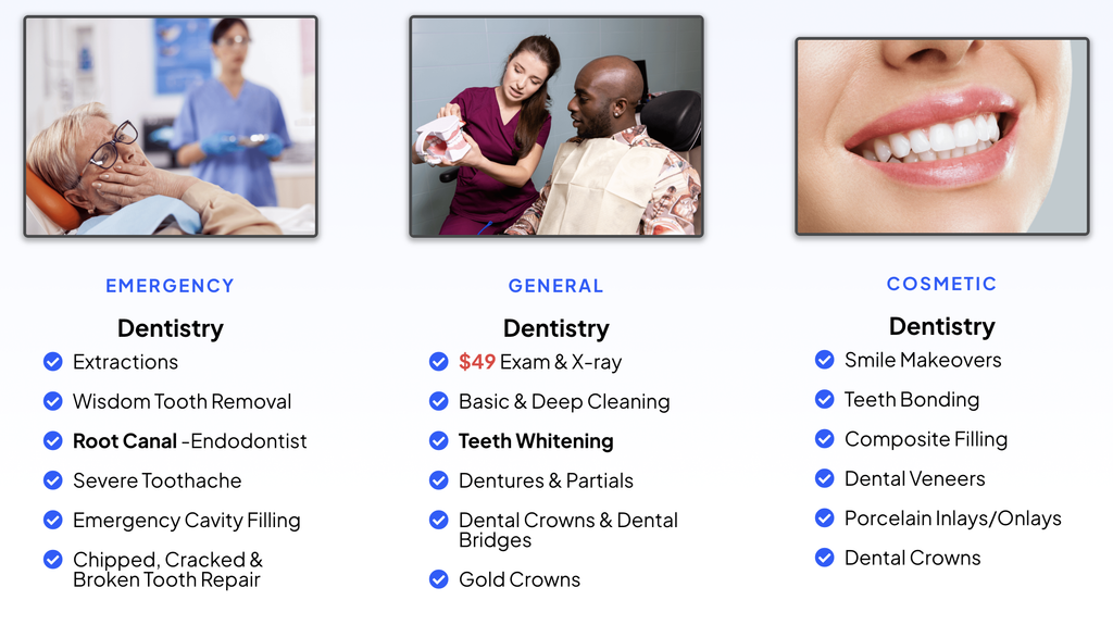 Example of a dental website grouping multiple treatments on one generic services page
