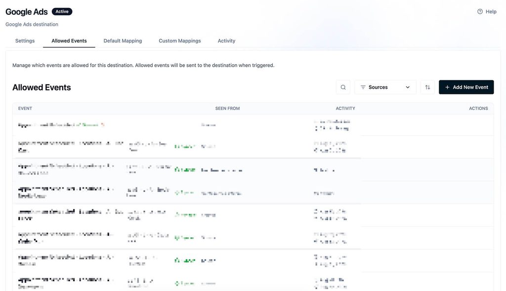 Ours Privacy allowed events configuration for conversion tracking