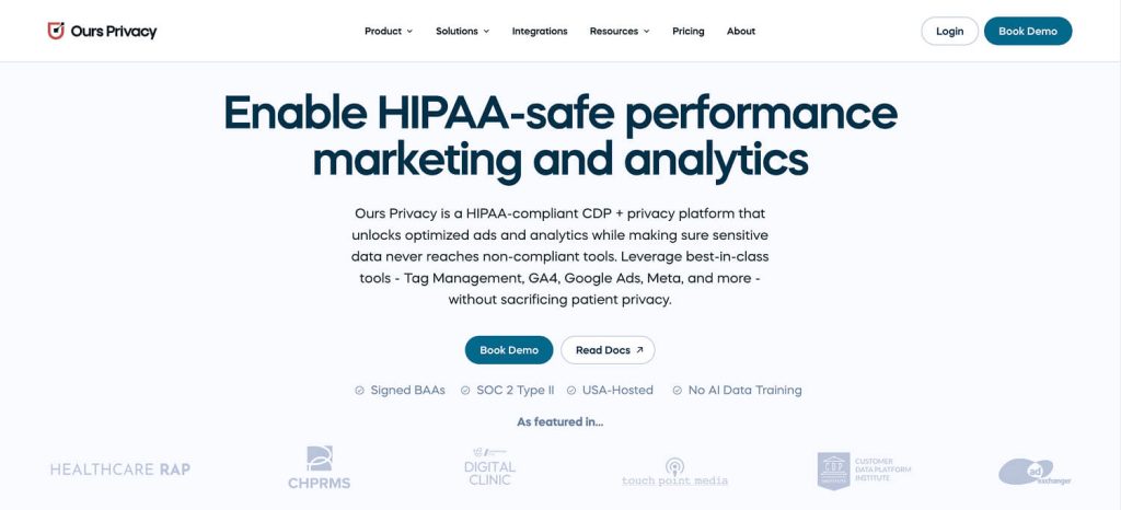 Ours Privacy healthcare customer data platform website